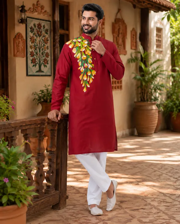 Red_Cotton_Kurta_For_Men