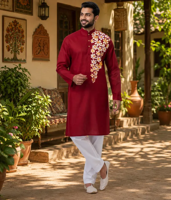Red_Cotton_Kurta_For_Men