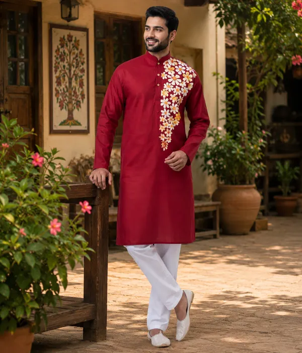 Red_Cotton_Kurta_For_Men