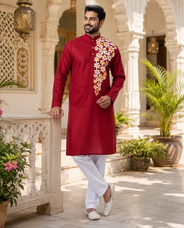 Red_Cotton_Kurta_For_Men