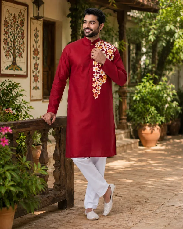 Red_Cotton_Kurta_For_Men