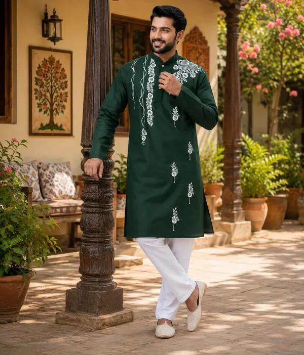 Green_Cotton_Kurta_For_Men