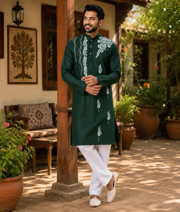 Green_Cotton_Kurta_For_Men