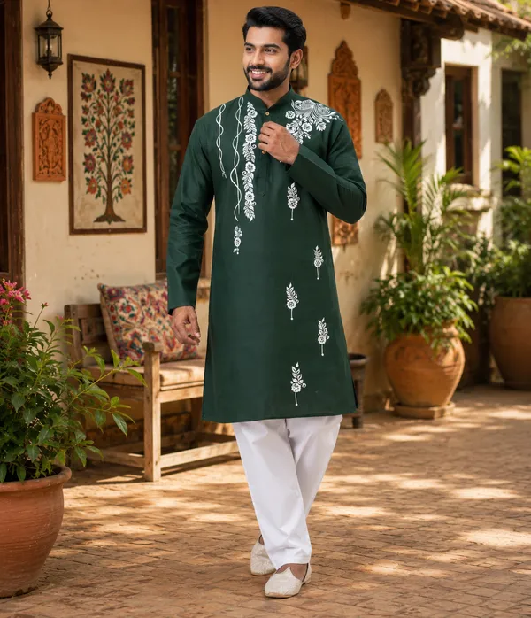 Green_Cotton_Kurta_For_Men