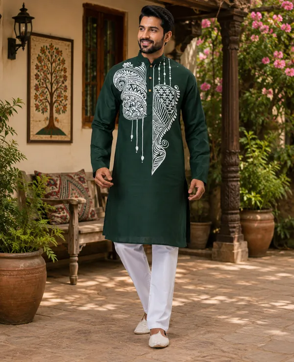 Green_Cotton_Kurta_For_Men
