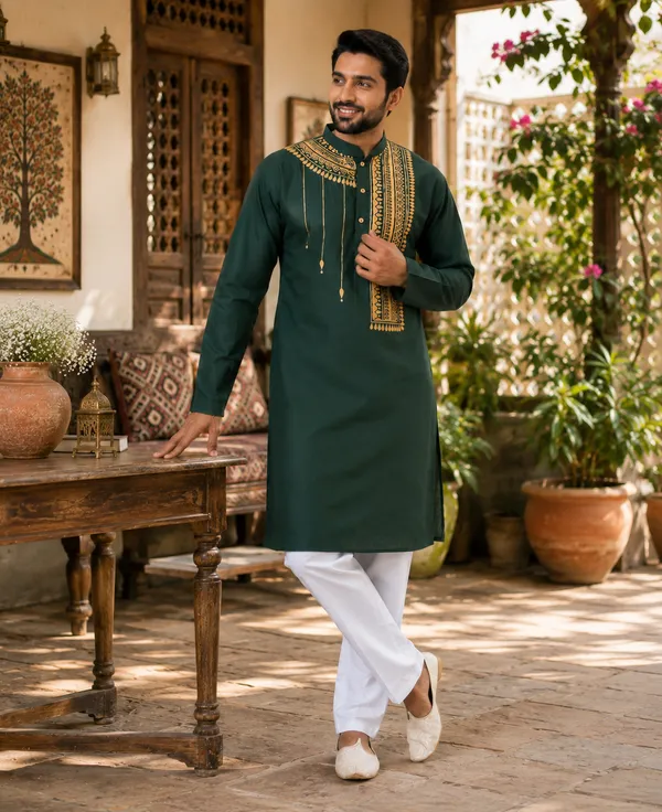 Green_Cotton_Kurta_For_Men