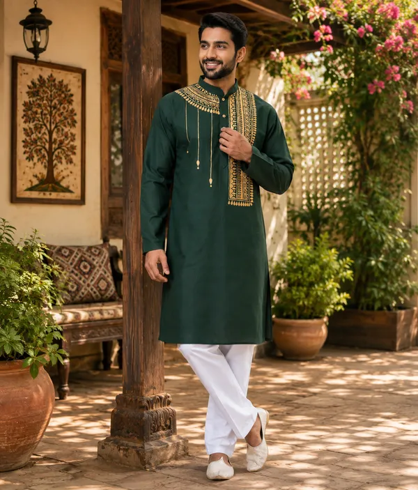 Green_Cotton_Kurta_For_Men