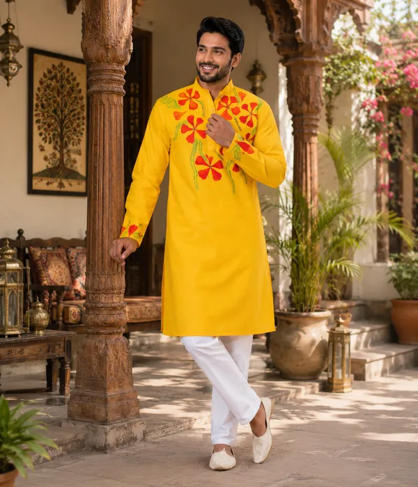 Yellow_Cotton_Kurta_For_Men