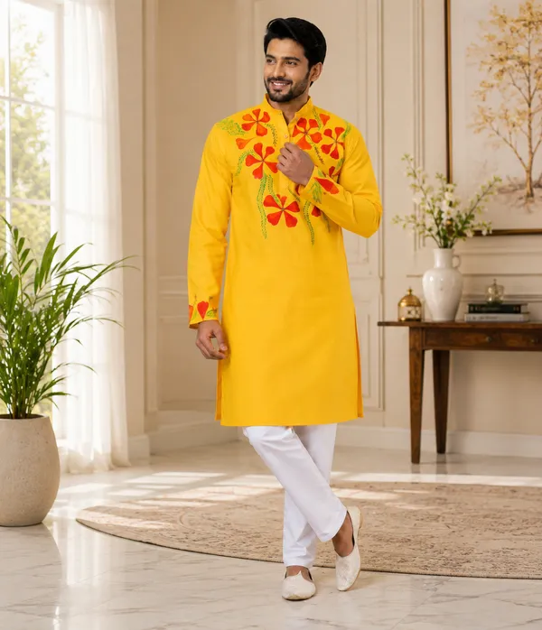 Yellow_Cotton_Kurta_For_Men
