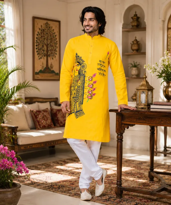 Yellow_Cotton_Kurta_For_Men
