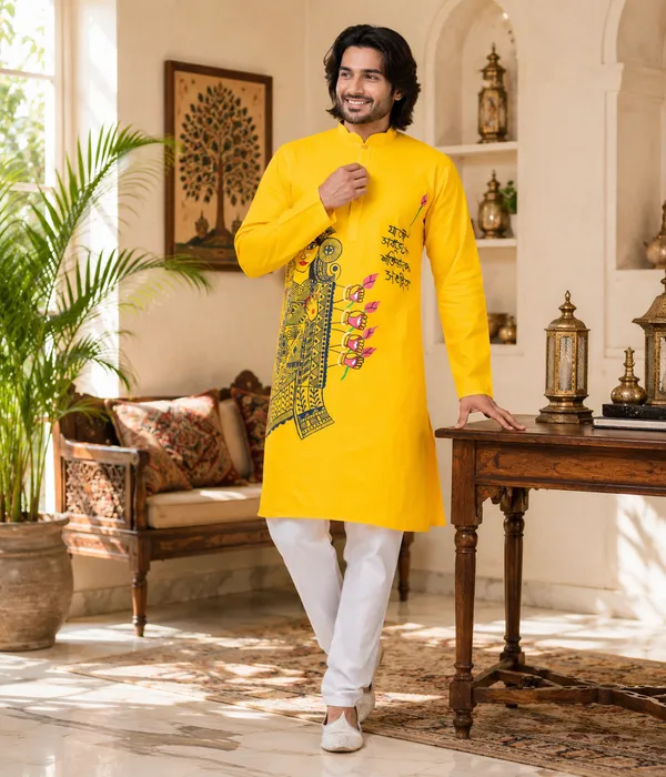 Yellow_Cotton_Kurta_For_Men