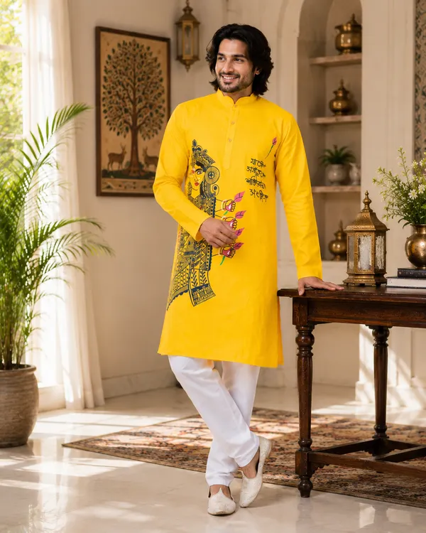 Yellow_Cotton_Kurta_For_Men