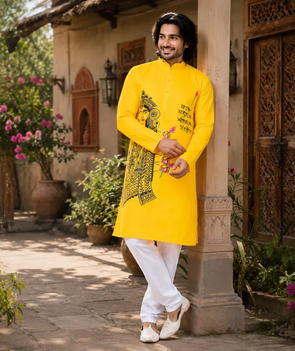 Yellow_Cotton_Kurta_For_Men