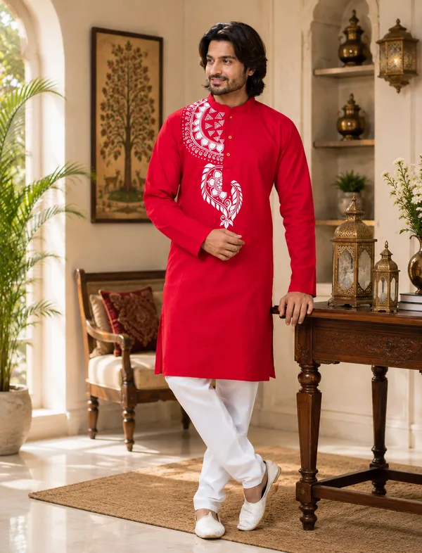 Red_Cotton_Kurta_For_Men