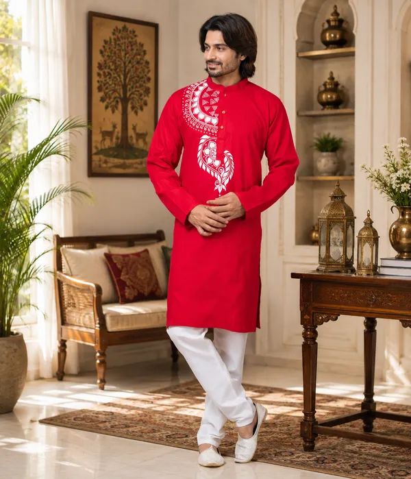 Red_Cotton_Kurta_For_Men