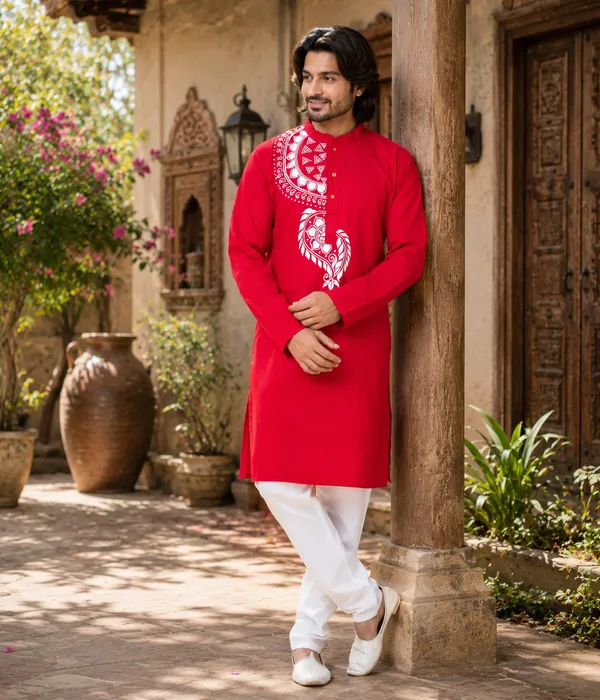 Red_Cotton_Kurta_For_Men