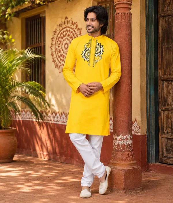 Yellow_Cotton_Kurta_For_Men