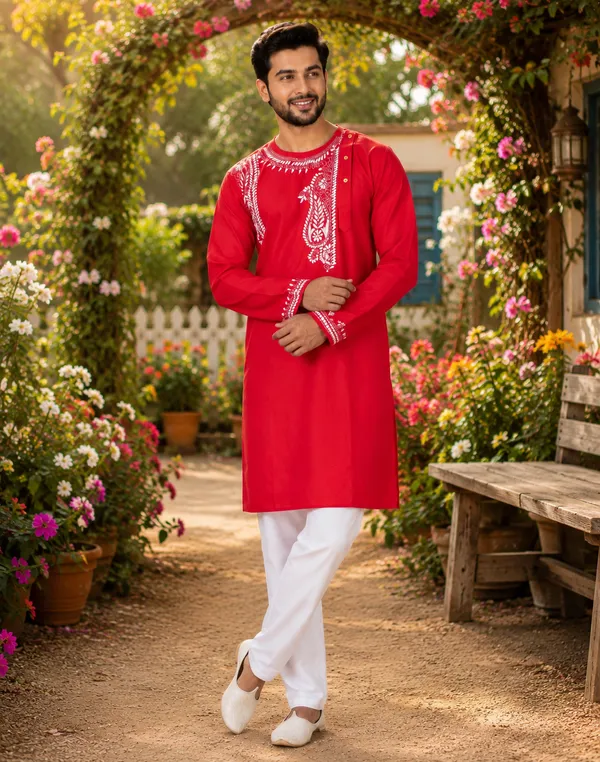 Red_Cotton_Kurta_For_Men