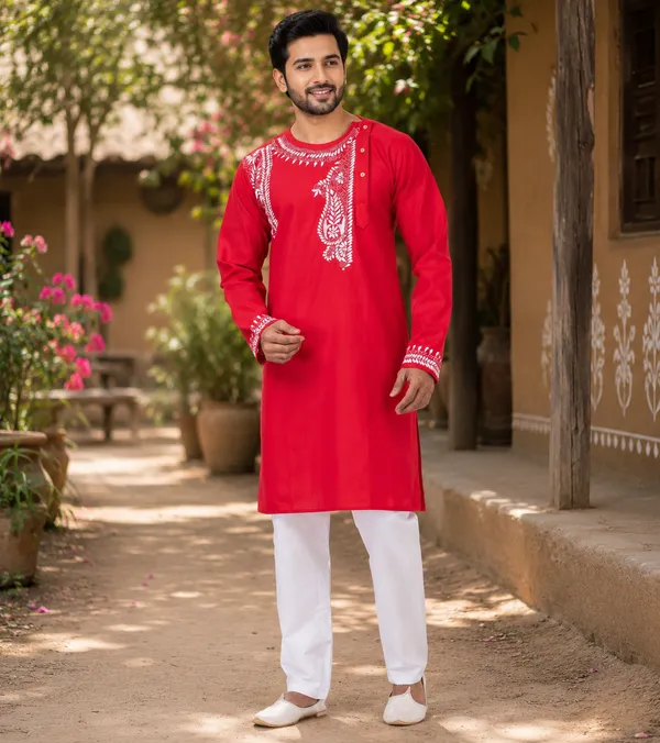 Red_Cotton_Kurta_For_Men