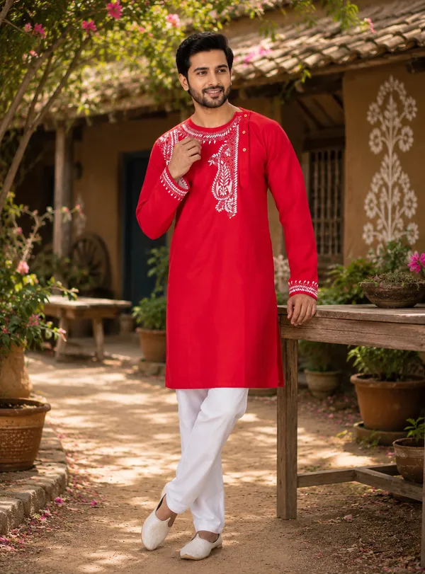 Red_Cotton_Kurta_For_Men