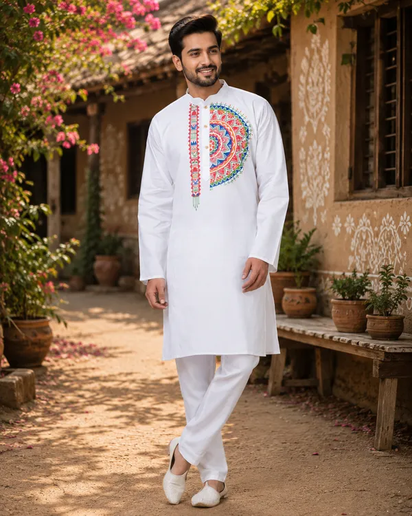 White_Cotton_Kurta_For_Men