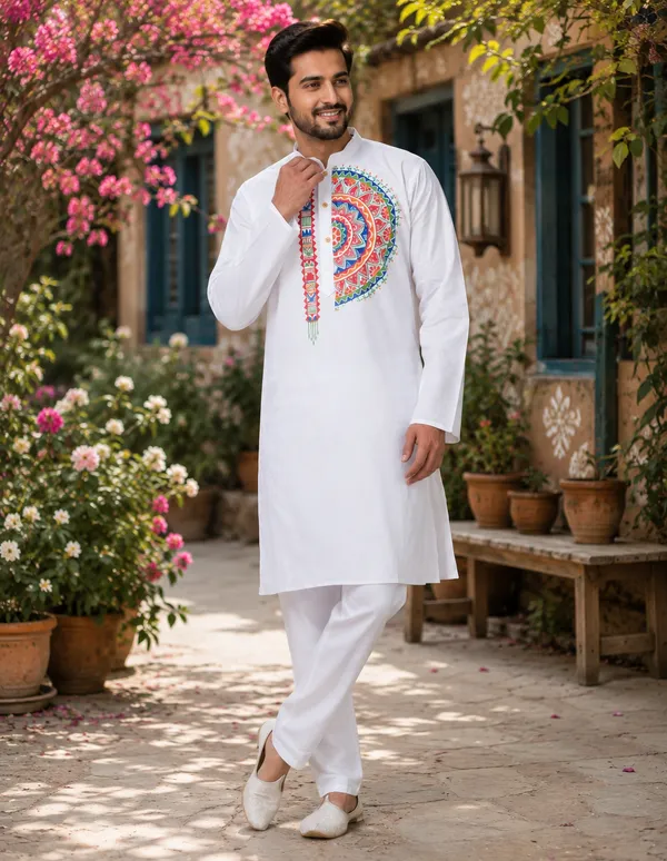 White_Cotton_Kurta_For_Men