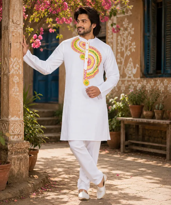 White_Cotton_Kurta_For_Men