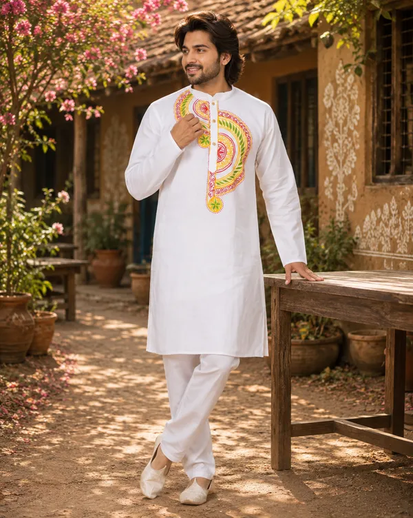White_Cotton_Kurta_For_Men