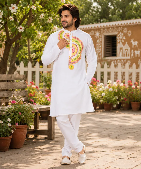 White_Cotton_Kurta_For_Men