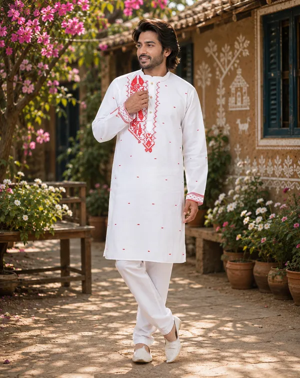 White_Cotton_Kurta_For_Men