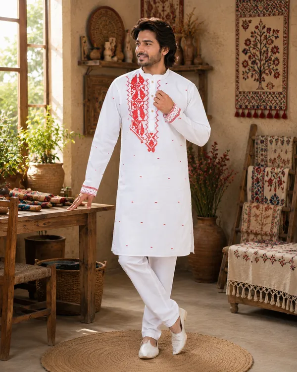 White_Cotton_Kurta_For_Men