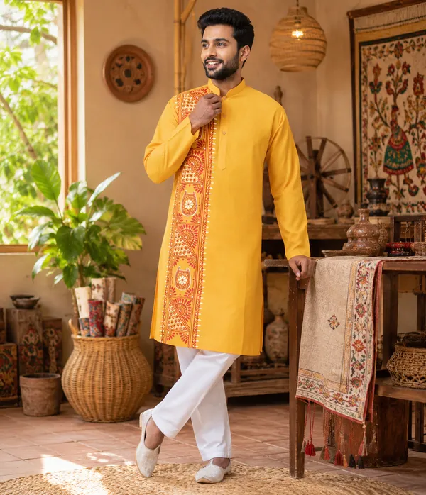 Yellow_Cotton_Kurta_For_Men