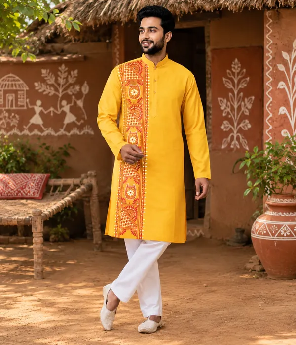 Yellow_Cotton_Kurta_For_Men