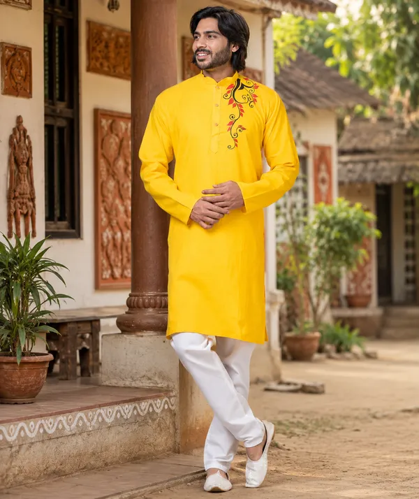 Yellow_Cotton_Kurta_For_Men