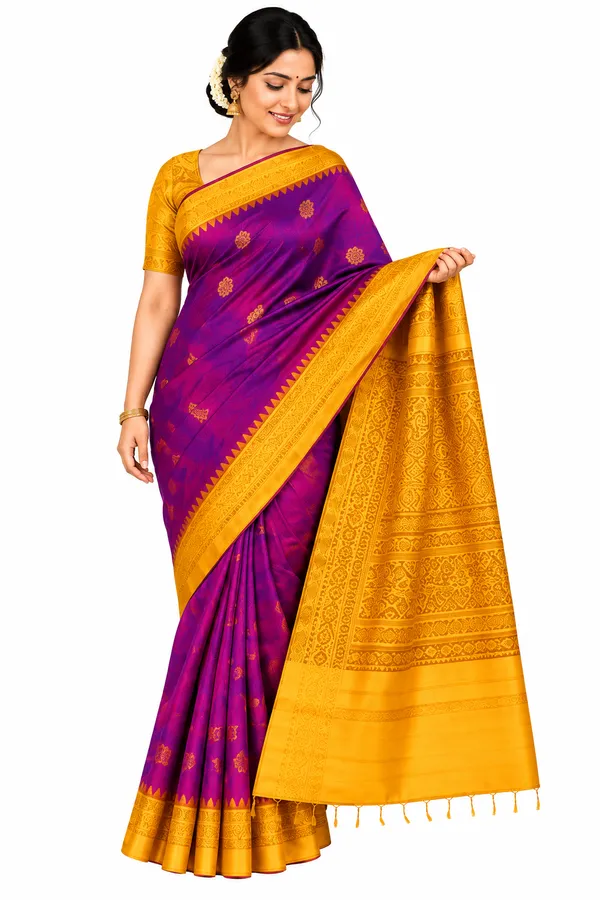 Ilkal_Silk_Saree_for_Women_–_Rich_Purple_with_Mustard_Yellow_Zari_Border,_Traditional_Buti_Motifs_&_Designer_Pallu