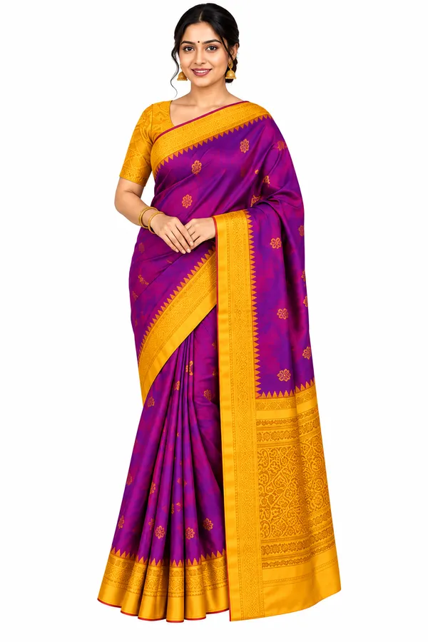 Ilkal_Silk_Saree_for_Women_–_Rich_Purple_with_Mustard_Yellow_Zari_Border,_Traditional_Buti_Motifs_&_Designer_Pallu