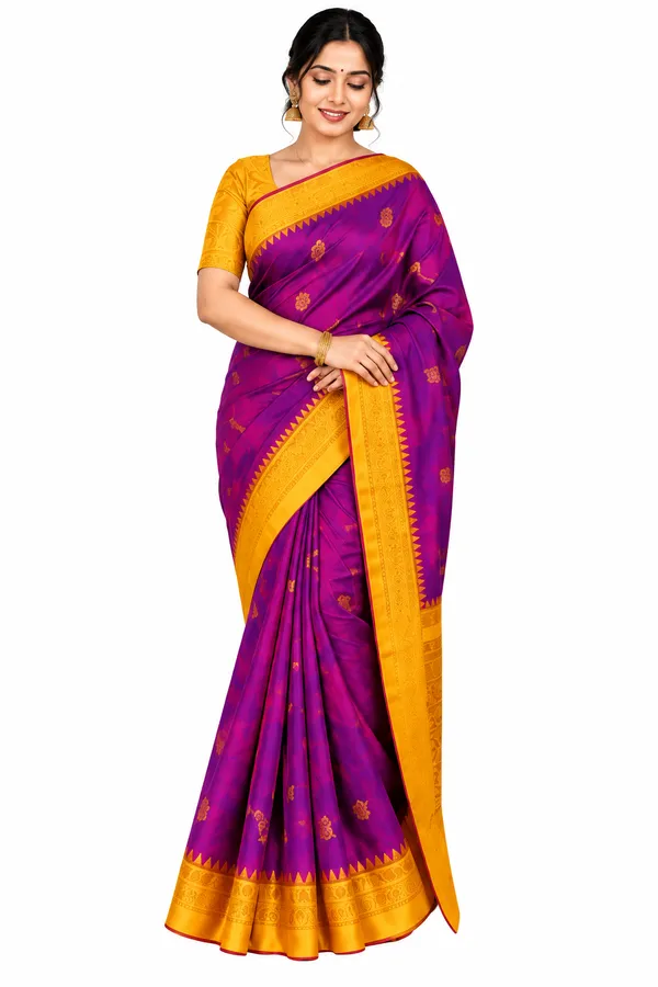 Ilkal_Silk_Saree_for_Women_–_Rich_Purple_with_Mustard_Yellow_Zari_Border,_Traditional_Buti_Motifs_&_Designer_Pallu