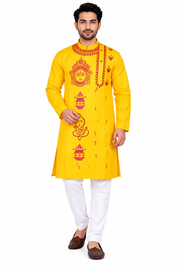 Men’s_Yellow_Printed_Traditional_Kurta_Punjabi_with_Full_Sleeves