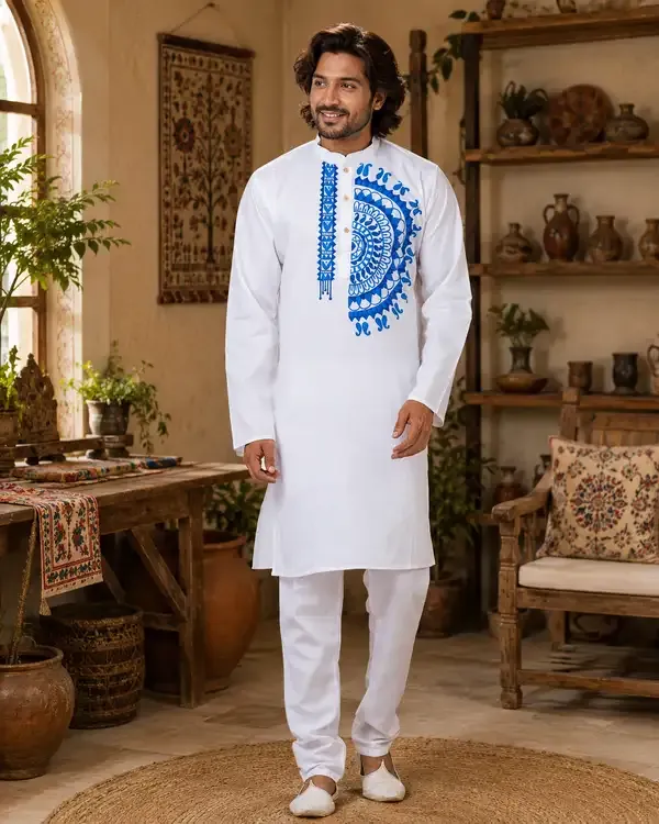 White_Cotton_Kurta_For_Men