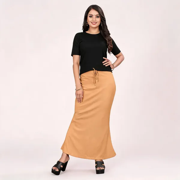 Beige_Lycra_Cotton_Drawstring_Maxi_Skirt_For_Women