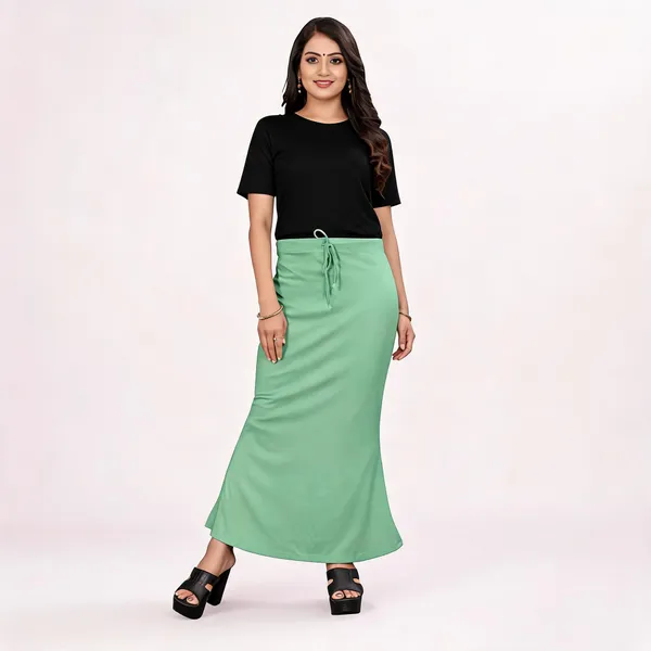 Green_Lycra_Cotton_Drawstring_Maxi_Skirt_For_Women
