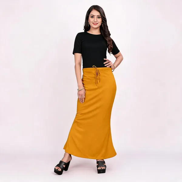 Mustard_Lycra_Cotton_Drawstring_Maxi_Skirt_For_Women