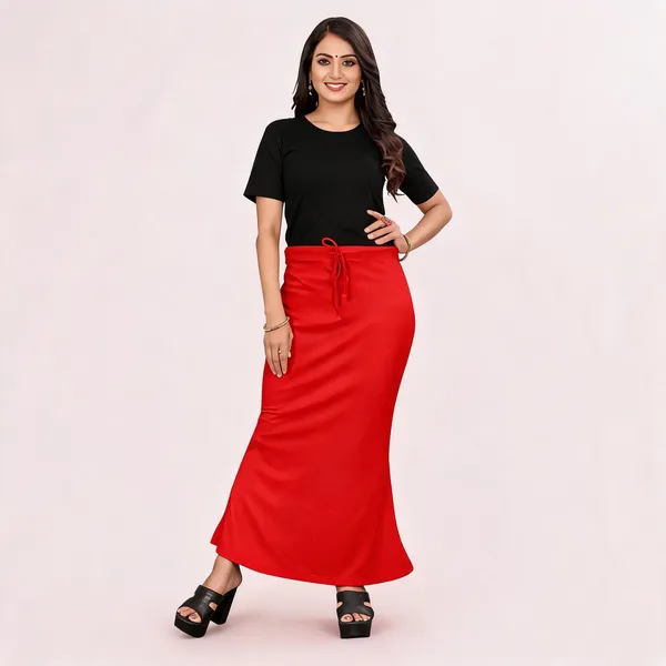 Red_Lycra_Cotton_Drawstring_Maxi_Skirt_For_Women