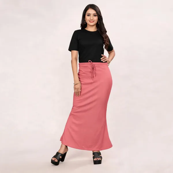 Pink_Lycra_Cotton_Drawstring_Maxi_Skirt_For_Women