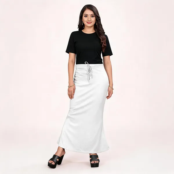White_Lycra_Cotton_Drawstring_Maxi_Skirt_For_Women