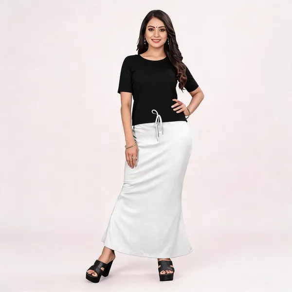 White_Lycra_Cotton_Drawstring_Maxi_Skirt_For_Women