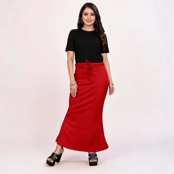 Red_Lycra_Cotton_Flared_Drawstring_Maxi_Skirt_For_Women