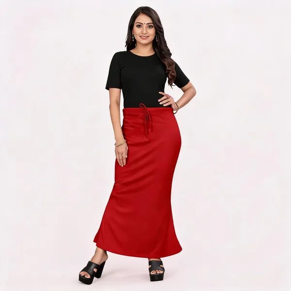 Red_Lycra_Cotton_Flared_Drawstring_Maxi_Skirt_For_Women