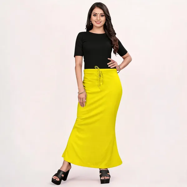 Yellow_Lycra_Cotton_Drawstring_Flared_Maxi_Skirt_For_Women