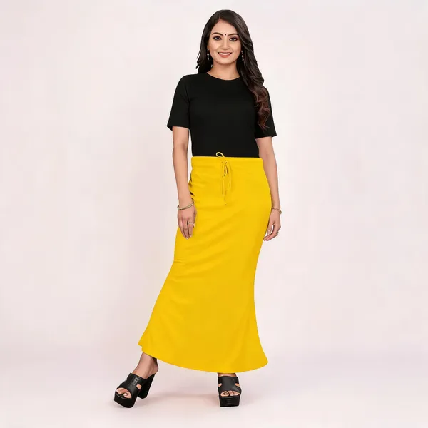 Yellow_Lycra_Cotton_Bodycon_Drawstring_Maxi_Skirt_For_Women